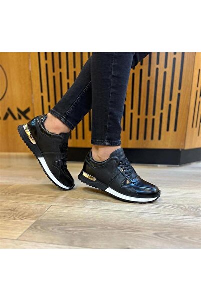 Parlak Hakiki Deri Krom Detaylı Sneakers Ayakkabı