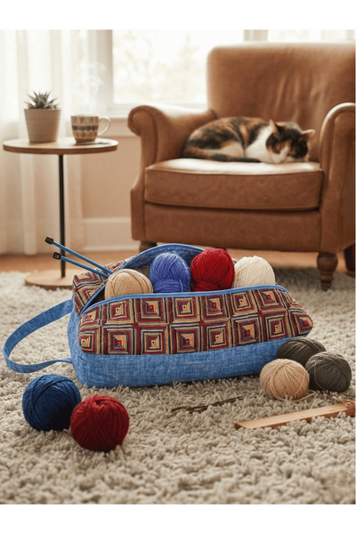 Ays Quilt Knitting Bag - Sewing Handcraft Carrying Case and Wool Organizer