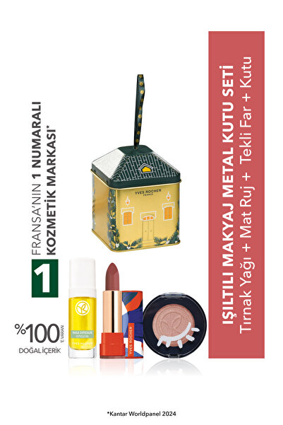 Yves Rocher Makyaj Metal Kutu Seti–Mat Bej Şeftali Ruj 3.7 gr&Tırnak Yağı 5 m...