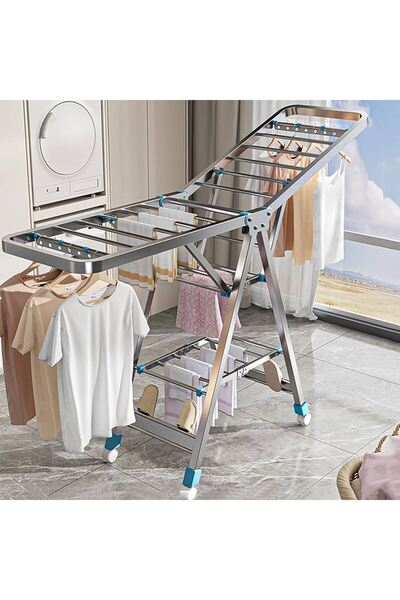 Vivendo Premium metal folding clothes dryer 150x90x46 cm - clothes rack, doub...