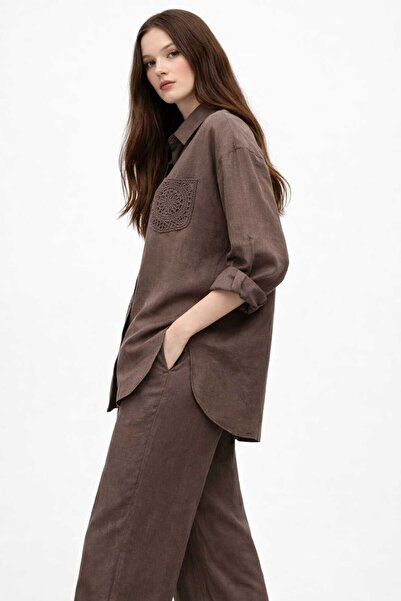 EGZOTİK ASORTİK Eyelet Embroidery Pocketed Shirt and Pants Set