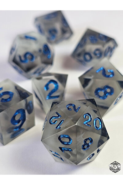 Soulsnstuff El Yapımı DND Zar Seti – Thunder Mist Epoksi Reçine RPG Dice – Öz...
