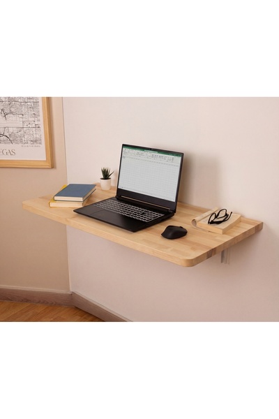 WOODHAUS Masif Ahşap Duvara Monte Katlanır Masa 90x45cm– Açılır Kapanır Çalış...