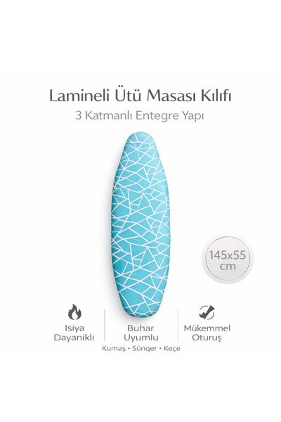 zennehome Ütü masası kılıfı 145x55cm Keçeli Süngerli Turkuaz