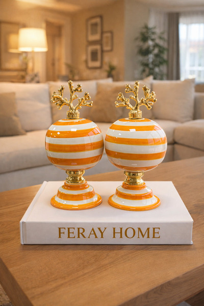 daiza home Ev Dekorasyon Aksesuarı 2 li Küre Dekoratif Obje Soft Sarı Zebra Gold