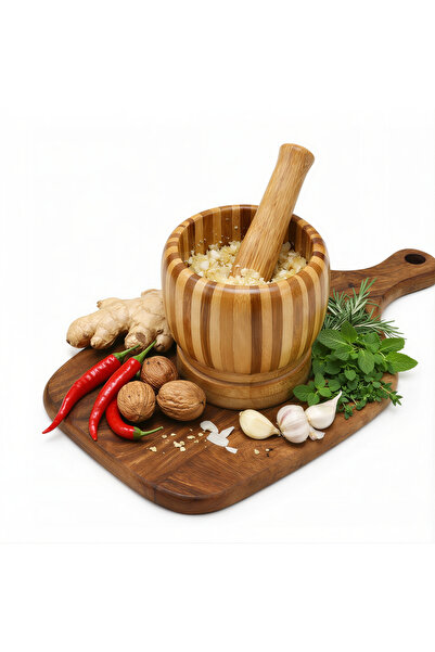 Issa Wooden Mortar with Pestle 13.5cm, Bowl 11x10cm for Spices, Garlic and Ar...