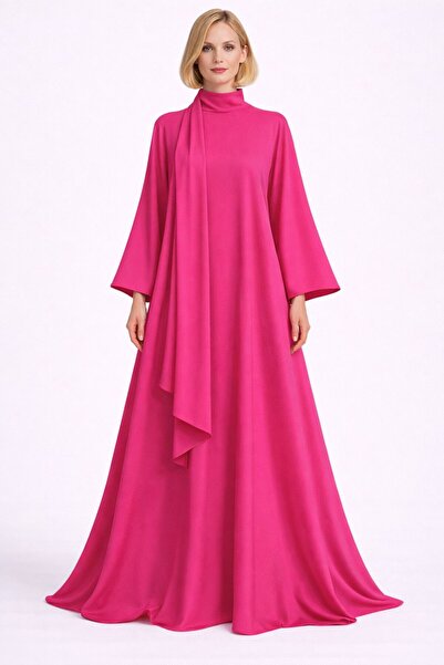 UNTIMELY Pendant Neckline, Detailed Shawl & Wide Sleeves A-Line Maxi Crepe Ab...