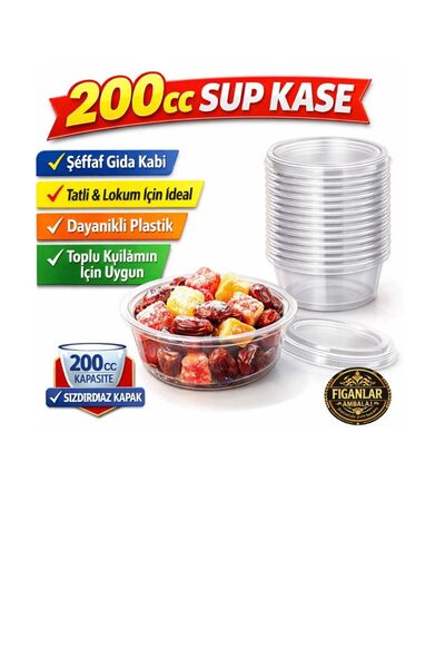 figanlar ambalaj 50 adet 200 cc Sup Kase Kapaklı Şeffaf Plastik Tatlı Kasesi ...