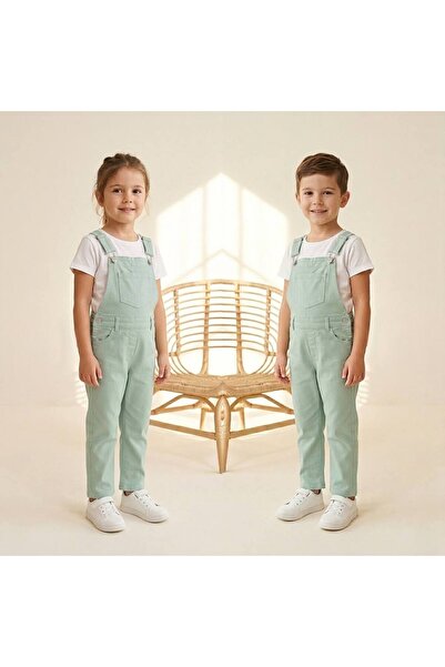 VİTASTORETR Cepli Mint Yeşili Denim Salopet Tulum