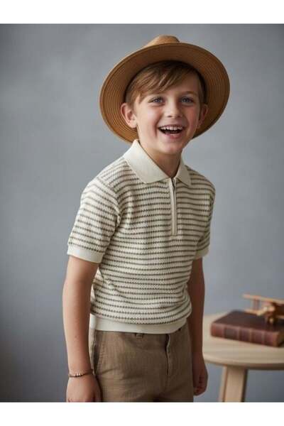 Zekids Πλεκτό μπλουζάκι για αγόρια με φερμουάρ στο λαιμό