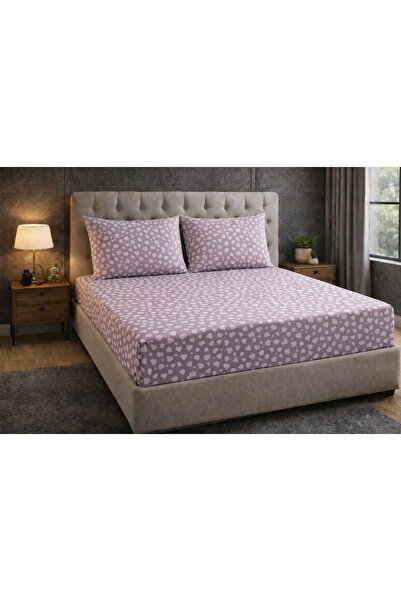vionetta Cotton Piece Heart Lila Set with Pillow Cases Fitted Sheet