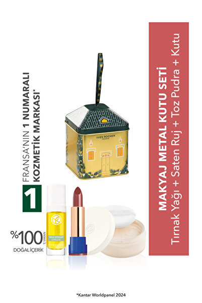 Yves Rocher Makyaj Metal Kutu Seti – Toz Pudra 8.5 gr & Tırnak Yağı 5 ml & Sa...