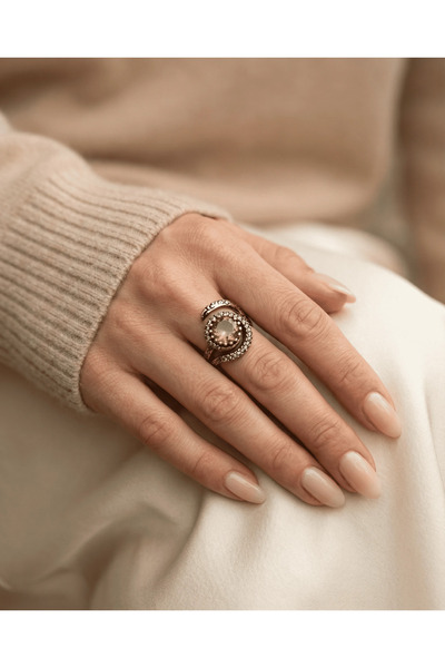 Dorvina خاتم نسائي عتيق من البرونز يتغير لونه من حجر الزولتانيت، دائري الشكل،...