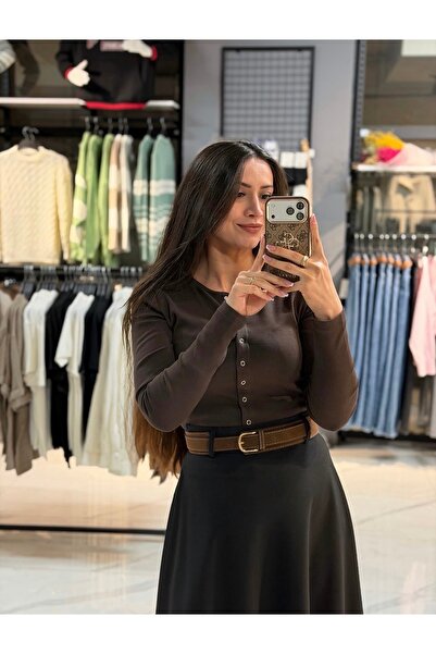 Önü Çıtçıt Detay Kaşkorse Kahverengi Bluz