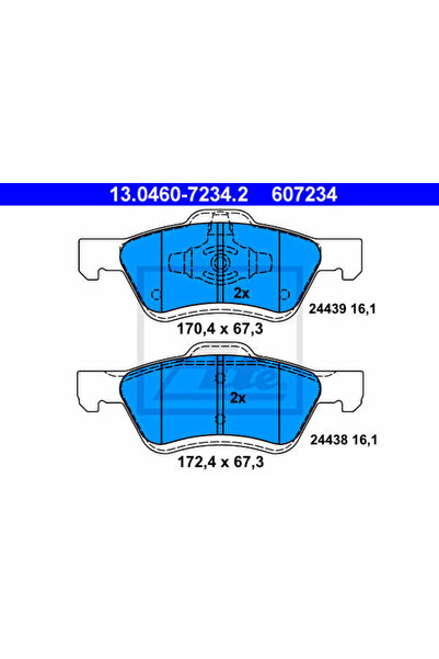 Ate Σετ τακάκια φρένων, δισκόφρενο 13.0460-7234.2