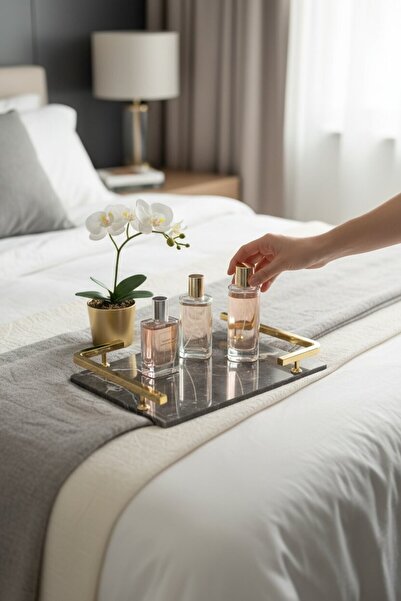 Akayev Marble Anthracite Shiny Gold L Design 30X20 cm Tray