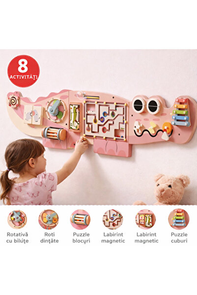 OEM Tablă de lucru din lemn cu crocodili – 8 activități (de perete)