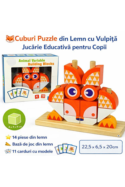 OEM Blocuri de puzzle din lemn cu vulpe — Jucărie educativă pentru copii