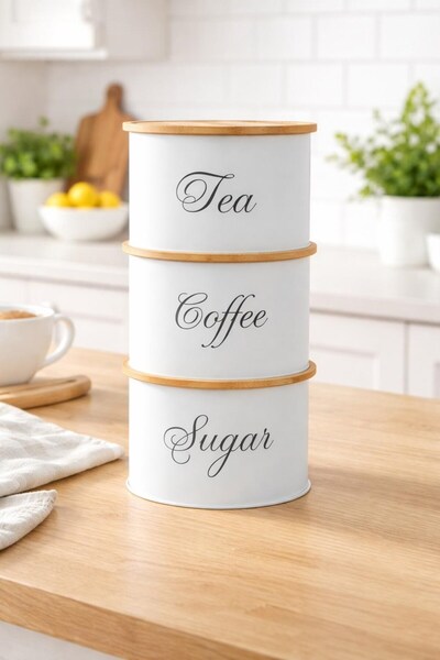 decorev Coffee Tea Sugar Storage Container Set of 3 with Lid Kitchen Organize...
