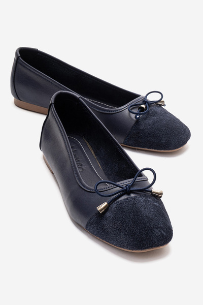 MANCORIGO Hakiki Deri Kadın Lacivert Süet Detaylı Babet Hailey