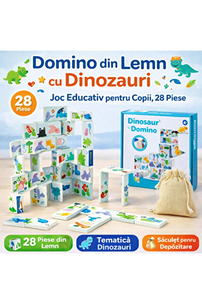 OEM Set de domino din lemn cu dinozauri — 28 de piese educative