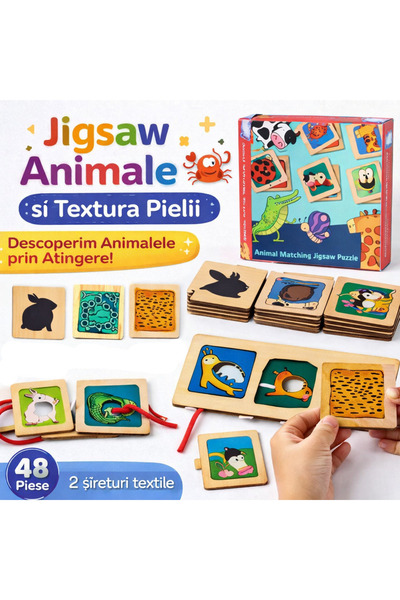 OEM Puzzle senzorial din lemn cu animale — Set Montessori