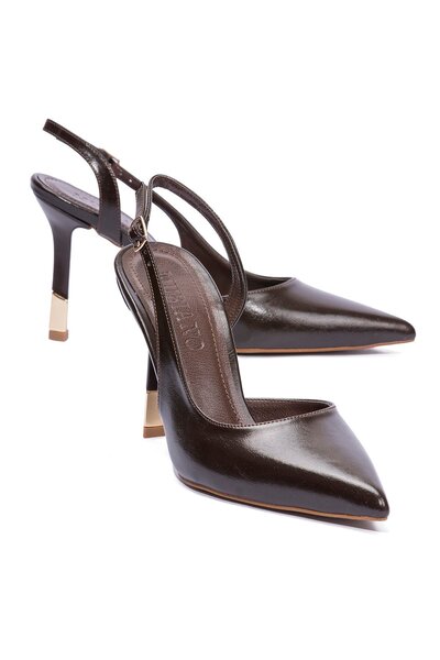 Mubiano حذاء نسائي بكعب ستيليتو مدبب ومفتوح من الخلف حذاء بكعب كاميليا براون