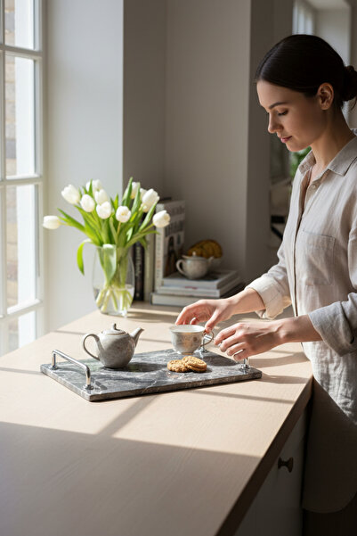 Akayev Marble Anthracite Aura Silver 30X20 cm Tray