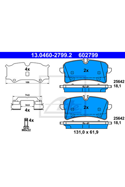 Ate Σετ τακάκια φρένων, δισκόφρενο 13.0460-2799.2