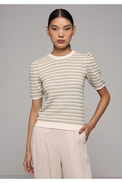 Colin's Slim Fit Round Neck Striped Women's Green Short Sleeve T-Shirt