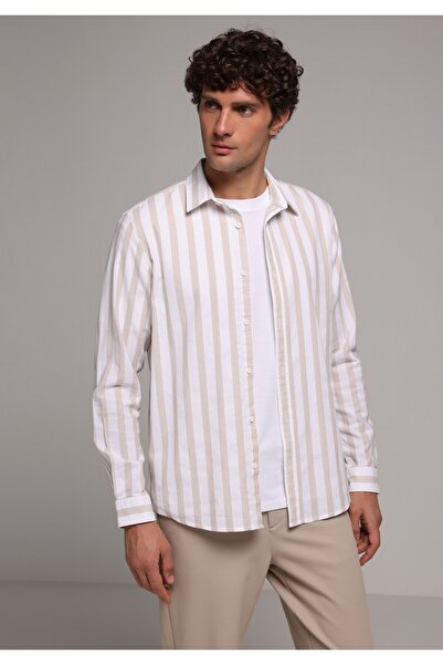 Colin's Regular Fit Shirt Neck Striped Men's Beige Long Sleeve Shirt