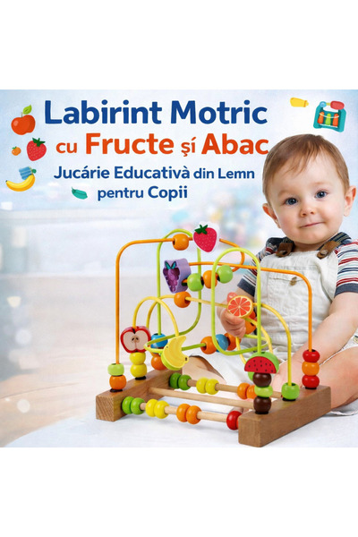 OEM Labirint de fructe din lemn și abac pentru copii mici