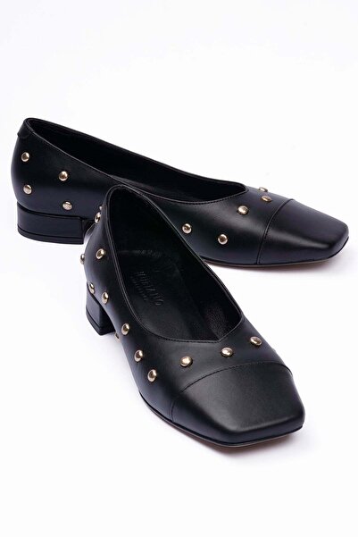 Mubiano Collection حذاء نسائي جلد أصلي حذاء مسطح مقدمة مربعة مينورا أسود بتفا...