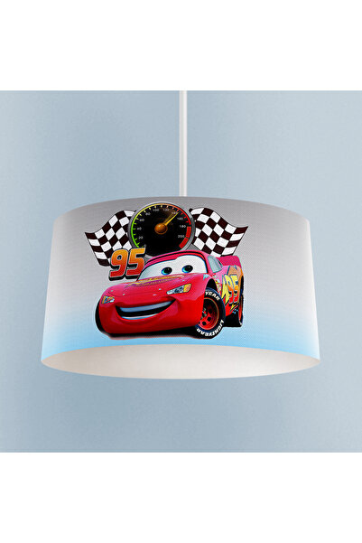 Genel Markalar Gri ve mavi renkli McQueen desenli çocuk odası avizesi