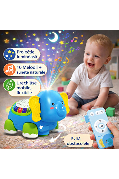 OEM Jucărie muzicală elefant 4 în 1 cu telecomandă și proiector
