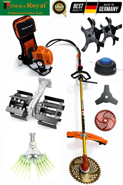 ÖM-KA Royal Benzinli Sırt Tırpan Ot Biçme Makinesi + 2 Adet Toprak Çapalama +...