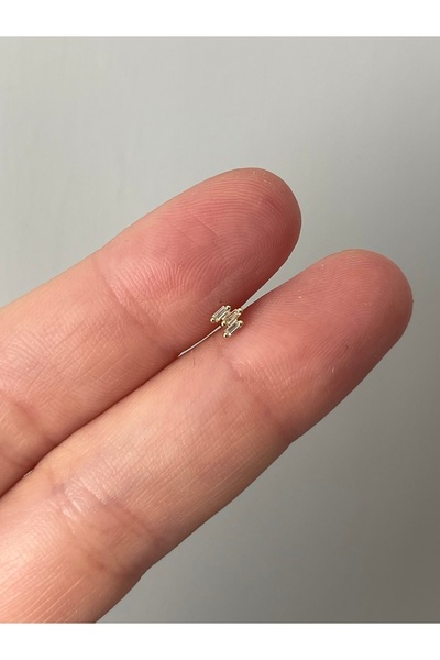 denizden silver Gümüş Baget taşlı minimal piercing