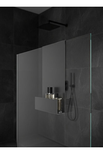 chalybes Premium Cam Üstü Askılı Duş Rafı - Açık Gri Metal Banyo Organizeri
