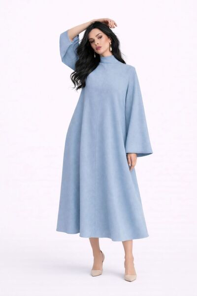 ALYEL NAKER A-Line Light Blue Crepe Abaya Dress