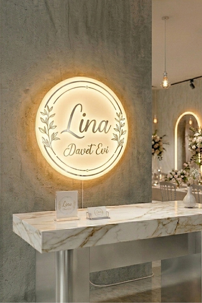 beril partyy Kişiye Özel Yuvarlak Pleksi Neon Tabela – 50x50 cm