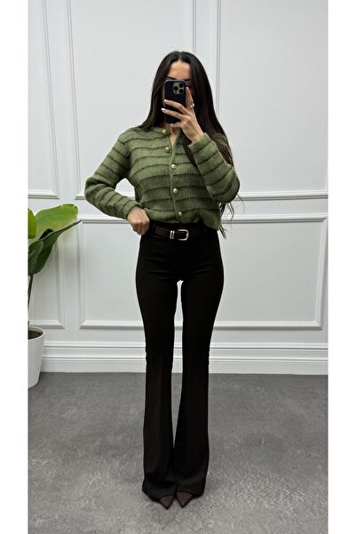 CurcunaShop Kadın Kemerli Flora İspanyol Paça Pantolon