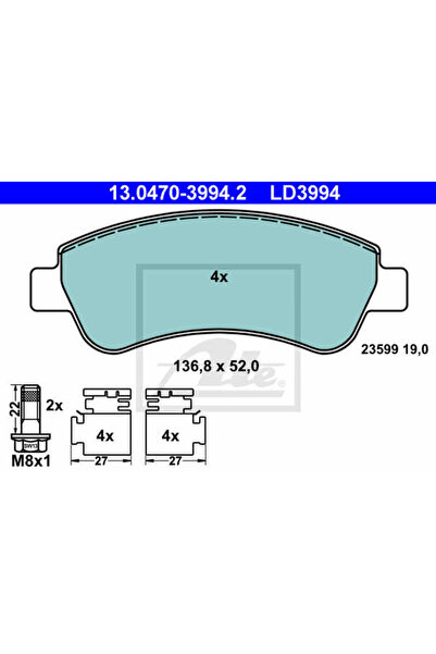 Ate Σετ τακάκια φρένων, δισκόφρενο 13.0470-3994.2