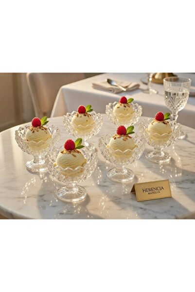 Marka Herencia Manolya 6'lı Cam Dondurmalık Kase – Ayaklı Dondurma ve Tatlı S...