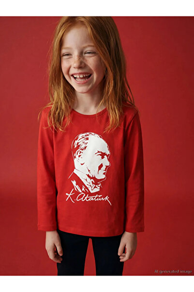 LC Waikiki Lcw Kids Ecru Atatürk Printed Girl's T-Shirt