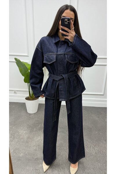 CurcunaShop Kadın Geniş Paça Düz Denim Pantolon