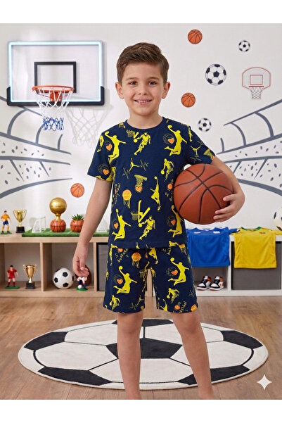 Aselin Kids Boy's Basketball Ball Patterned Summer Set with Shorts