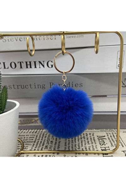 OEM Keychain with royal blue puff pendant, 14 cm