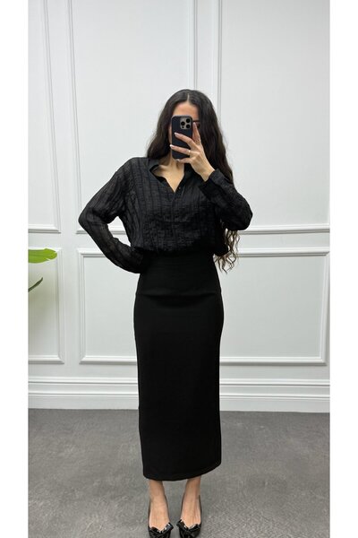 CurcunaShop Women's Sheer Glittery Stripe Detail Oversized Shirt