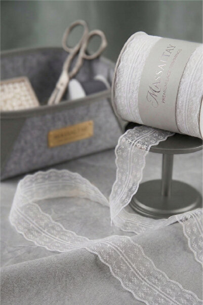 Massaltay Beyaz Dantel Kurdele 10 Metre Çift Katlı Fisto Nişan Bohça Çeyiz Sü...