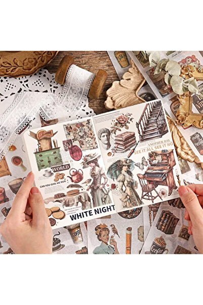 1 Sayfa 19 Adet Washi Vintage Retro Temalı Sticker Bullet Journal Scrapbook Laptop